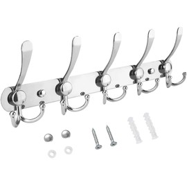 TICONN Wall Mounted Coat Rack, Five Heavy Duty Tri Hooks All Metal Construction for Jacket Coat Hat in Mudroom Entryway (Chrome, 1-Pack)