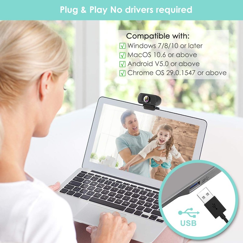 HD Webcam 1080P with Microphone, PC Laptop Desktop USB Webcams,