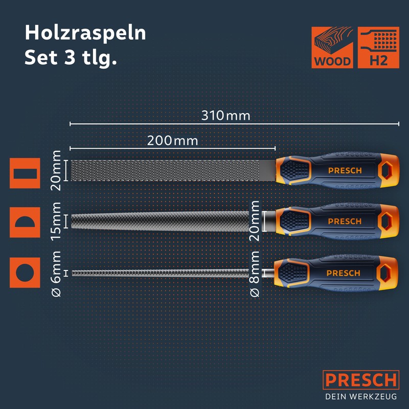 PRESCH Wood Rasp Set 3 Pieces – High Quality Wooden