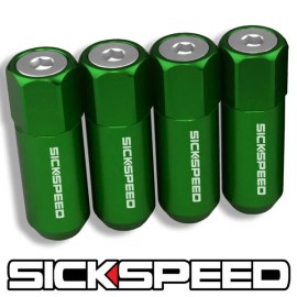 SICKSPEED 4 PC GREEN/POLISHED CAPPED ALUMINUM LUG NUTS WHEELS/RIMS 14X1.5 L36