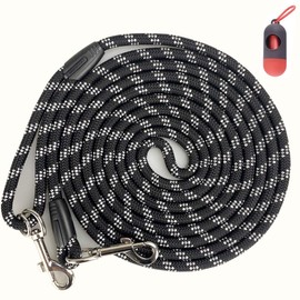 Codepets Long Rope Dog Leash for Dog Training 12FT 20FT 30FT 50FT, Reflective Threads Dog Cat Leashes Tie-Out Check Cord Recall Training Agility Lead for Large Medium Small Dogs (Black, 10mm*20ft)
