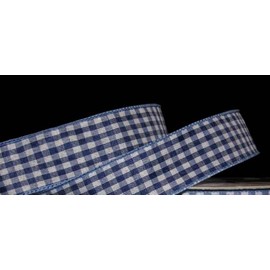 1 Pcs 1 1/2"W Gingham Plaid Wired Ribbon Royal Blue White Color 5 Yards, Ribbon for Gift Wrapping | #AA120RK