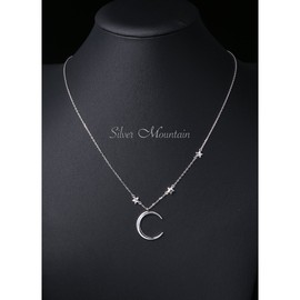 S925 Sterling Silver Jewelry Crescent Moon and Star Pendant Necklace…