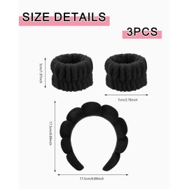 TPZORJX Schwamm Stirnband Armband Sets zum Waschen von Gesicht Make-up Stirnbänder für Frauen Mädchen Hautpflege Entfernung Spa Yoga Sport Dusche Kopfband Frottee Handtuch Stoff Haarband - Schwarz