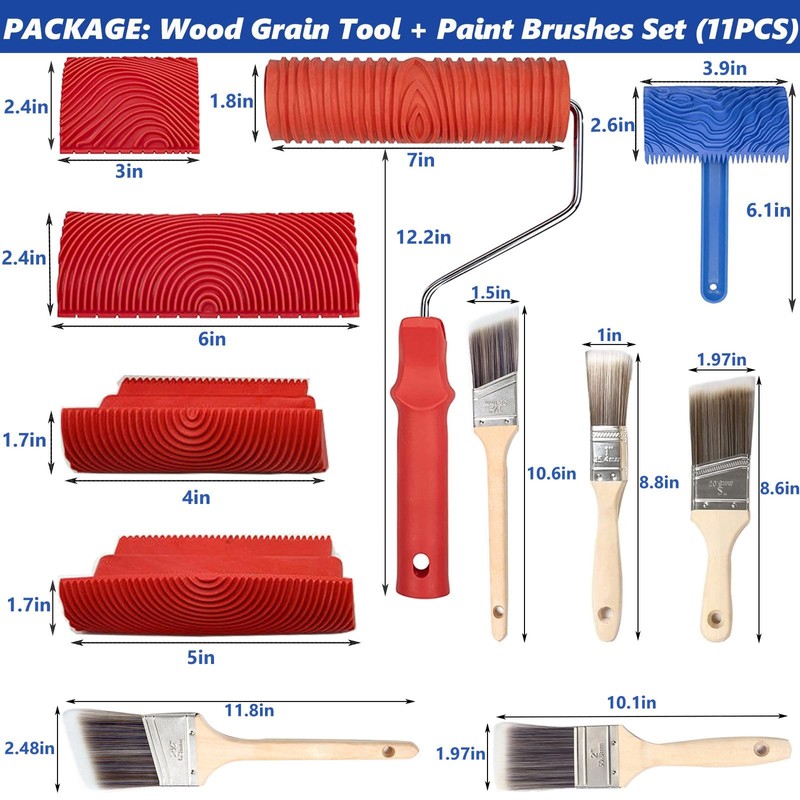 Wood Grain Tool, 11pcs Wood Graining Tool Set 7" Wood