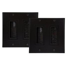 iMBAPrice® (2-Pack) Black Dual Gang Decora Brush Wall Plate - Two Gang Wall Plate with Brush Bristles