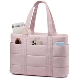 LOVEVOOK Tote Bag for Women, Large Puffer Work Tote Bag for 15.6 Inch Laptop, Lightweight Travel Tote with Zipper Gifts for Women