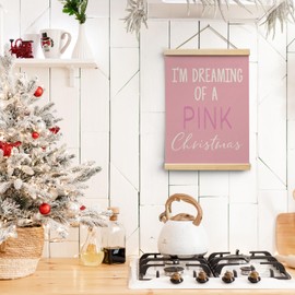 Ryeolo Pink Christmas Wooden Poster Hanger Frame 12.5X17 Inch,Pink Christmas Poster Hanger Frame,Pink Christmas Decorations,Pink Christmas Decor