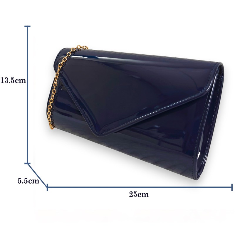fi9 Patent Leather Bridal Wedding Evening Party Clutch Bag Navy