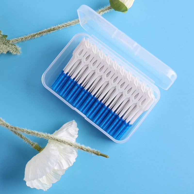 Zahnbürsten, Zahnspaltbürsten, Silikon, tragbar, Zahnseide, Picks für Zahnspangen, Mundreinigung, Blau,