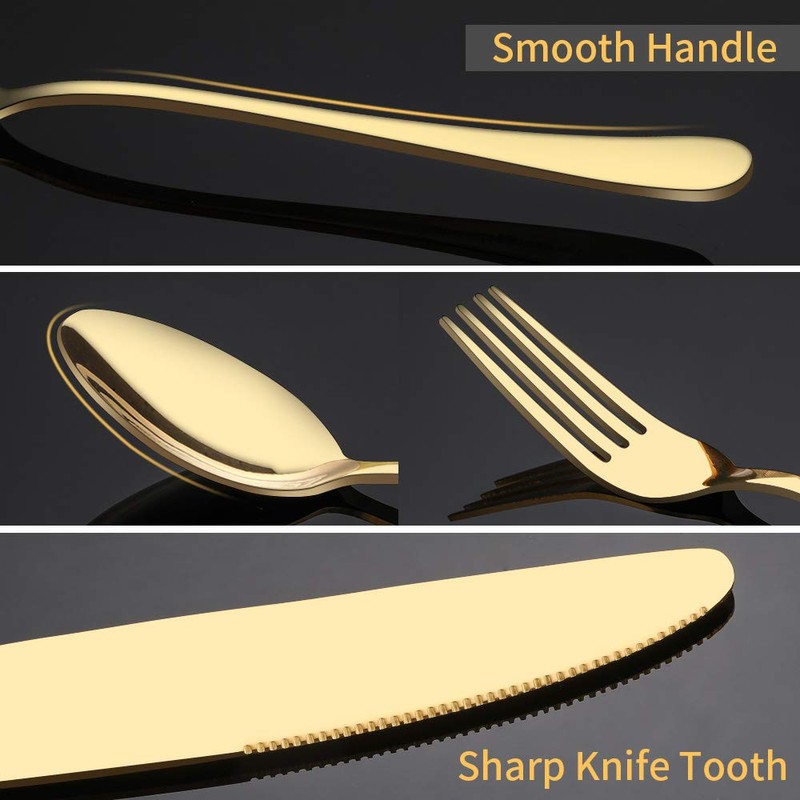 Briout Gold Silverware Set, 20 Piece Golden Cutlery Set Service