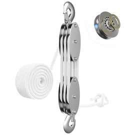 YATOINTO Rope Hoist Pulley System with Metal Bearing, 2200LB Pulley Block and Tackle, 6:1 Lifting Power 50ft, Heavy Duty Pulley Block for Hunting Lifting Garage Warehouses Building Gift