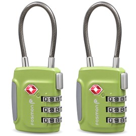 Fosmon TSA Accepted Cable Luggage Locks, (2 Pack) Re-settable Easy to Read 3 Digit Combination with Alloy Body and Release Button for Travel Bag, Suit Case & Luggage - Green