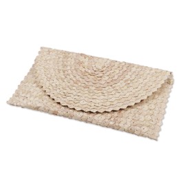 NOVICA Artisan Handmade Palm Leaf Clutch Handbag Ivory from Java Natural Fiber Evening Indonesia Woven 'Trance in Ivory'