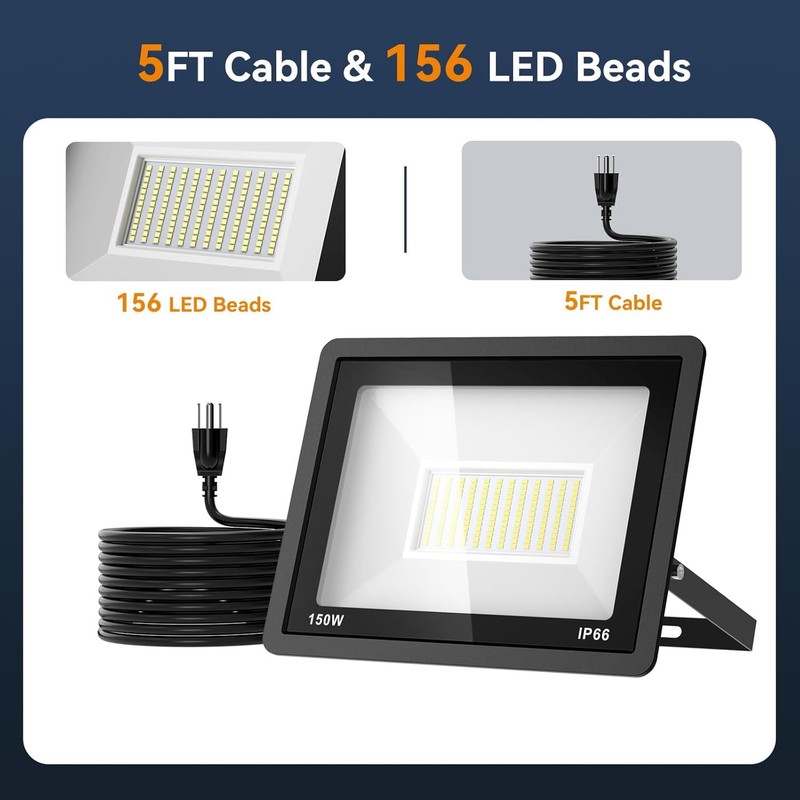 AIKVSXER 150W Flood Lights Outdoor, 21000lm Bright LED Work Light