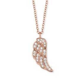 Engelsrufer Wing Necklace with Pendant for Women Rose Gold Plated 925 Sterling Silver White Zirconia Length 40 cm (15.75") + 4 cm (0.16")