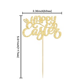 24 piezas de decoración para cupcakes de Pascua con purpurina dorada, orejas de conejo de Pascua para cupcakes, temática de día de Pascua, baby shower, fiesta de cumpleaños para niños, suministros de decoración de pasteles