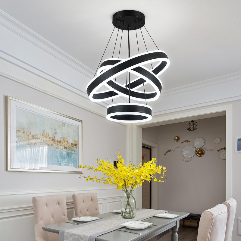 O'NEELDY Modern LED Chandeliers Adjustable Hanging Black Pendant Light Fixture