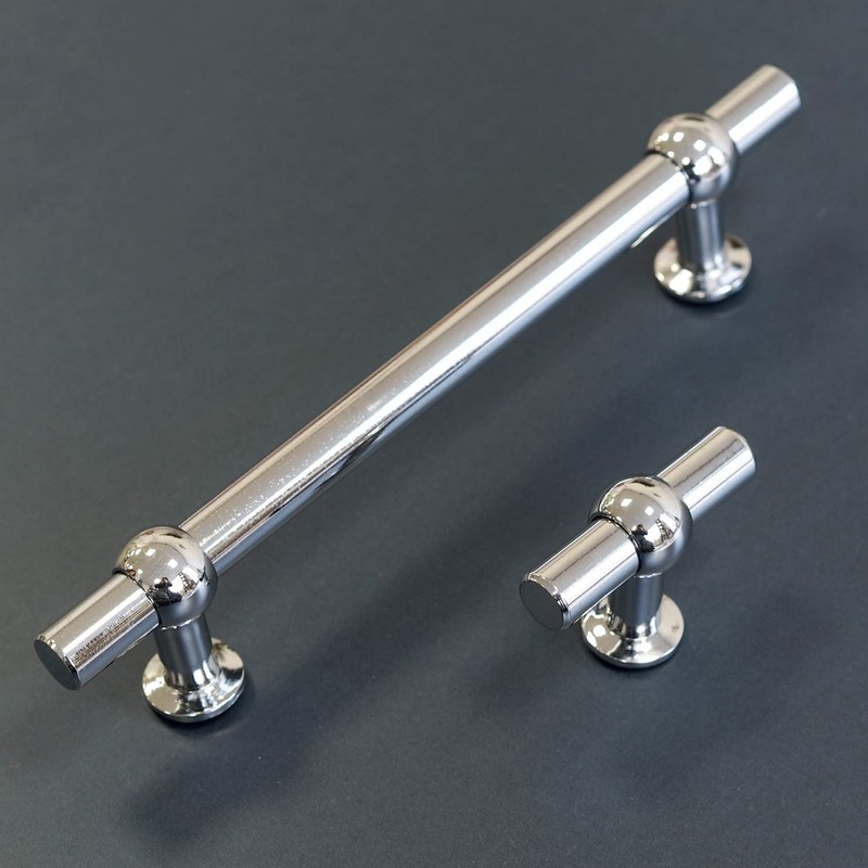 Polished Chrome T-Bar Handle for Kitchen Cabinets | 14mm Diameter