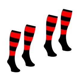 PROSTYLE SPORTS MEN'S 2 PAIRS PACK TRAINING CONTRAST HOOP CLUB FOOTBALL SOCKS RUGBY HOCKEY SOCCER MENS WOMENS KIDS (UK, Numeric, 7, 11, Regular, Regular, Black/Red)