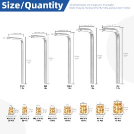 Glarks 595pcs M2/2.5/3/4/5 Socket Head Screw and Thread Brass Knurled Nut Set, Include 160pcs Hex Socket Head Cap, 110pcs Brass Threaded Insert Embedment Nut with Nuts and Washers for 3D Printer Use