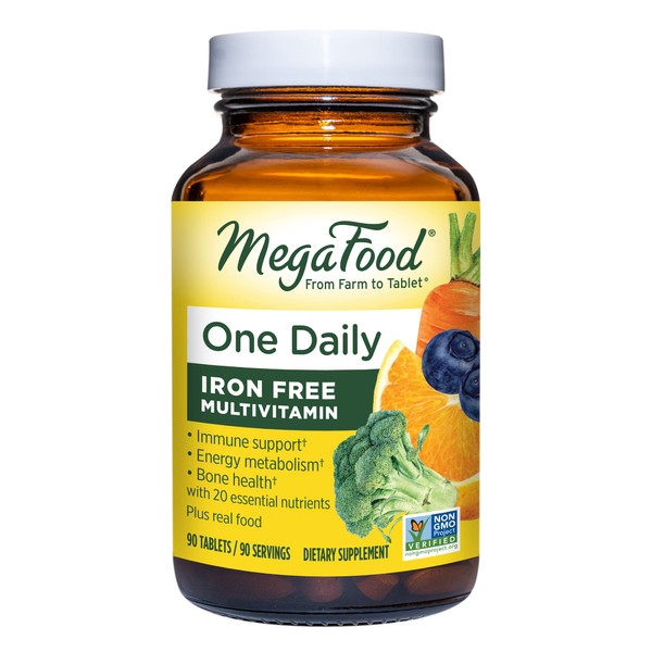 MegaFood, One Daily Iron Free, Supports Optimal Health and Wellbeing, Multivitamin and Mineral Supplement, Gluten Free, Vegetarian- 90 Tablets