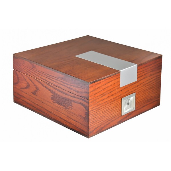 La Cubana Solid Wood Oak Cigar Humidor With Stainless Steel Plate, Holds 30-50 Cigars