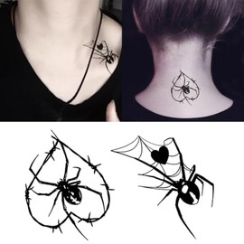 Oottati 2 Sheets Small Tiny Temporary Tattoo Stickers Throns Spider Net Heart
