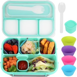 7Pcs  Box Set for Adults & Kids, Lunch Box with 4 Compartments, Utensils, Sauce Jar, Muffin Liners, 1300ML