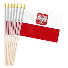 Pack of 20, Handheld Polish Flags 5x8 Inch – Small Poland Country Flag on Wooden Sticks with Gold Spear Top, Mini PL National Flag for Independence Day, Parades, Patriotic Decorations