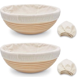 Banneton Bread Proofing Basket set of 2, 9 Inch Round Sourdough Proofing Baskets with Liner,Dough Proofing Bowls,Made of Natural rattan,for Sourdough Bread Baking Supplies
