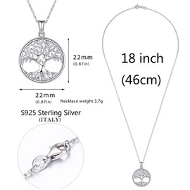 Tree of Life Pendant Necklace, Sterling Silver, Jewellery for Women, Tree Charm Pendant with 46 cm Chain & Fine Jewellery Box, Simple Jewellery Necklace, Gift for Teenage Girls, Women, Silver, B Tree of Life