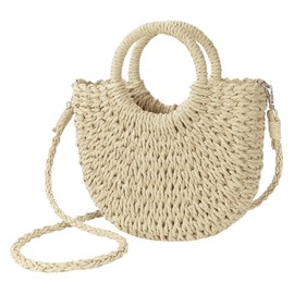 YouNuo Straw Bag for Women, Summer Beach Tote Purse, Raffia Woven Bags, Small Crossbody Shoulder Handbag for Vacation, Beige