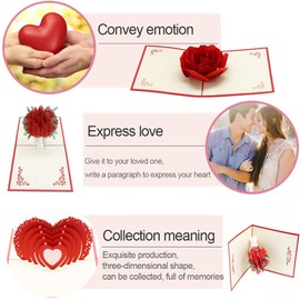Valentine's Day Card, Pop Up Birthday Card, Wedding Card, Love Card, Birthday Card, for Mother Wife or Girlfriend Wedding Card for Valentine's Day (Red Rose)