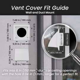 Repa Market 6 Inch Black Dryer Vent Hood/Duct Cover for Walls or Ceiling/ABS Plastic Protection Hood With Rain Cover and Backdraft Damper/Exhaust and Dryer Vent Covers for Indoor & Outdoor Use