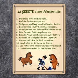 12 Commandments of a Horse Stable Metal Sign XL in 21 x 28 cm Rules for Riding Halls and Riding Clubs Simple and Visually Attractive Youth Riding Hour Pony Riding 12 Commandments