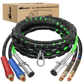 Nilight 12FT 3 in 1 ABS & Power Air Line Hose Assembly Kit Heavy Duty Green 7 Way Electrical Cable with Emergency Air Breakaway Line Weatherproof for Semi Truck Trailer Tractor