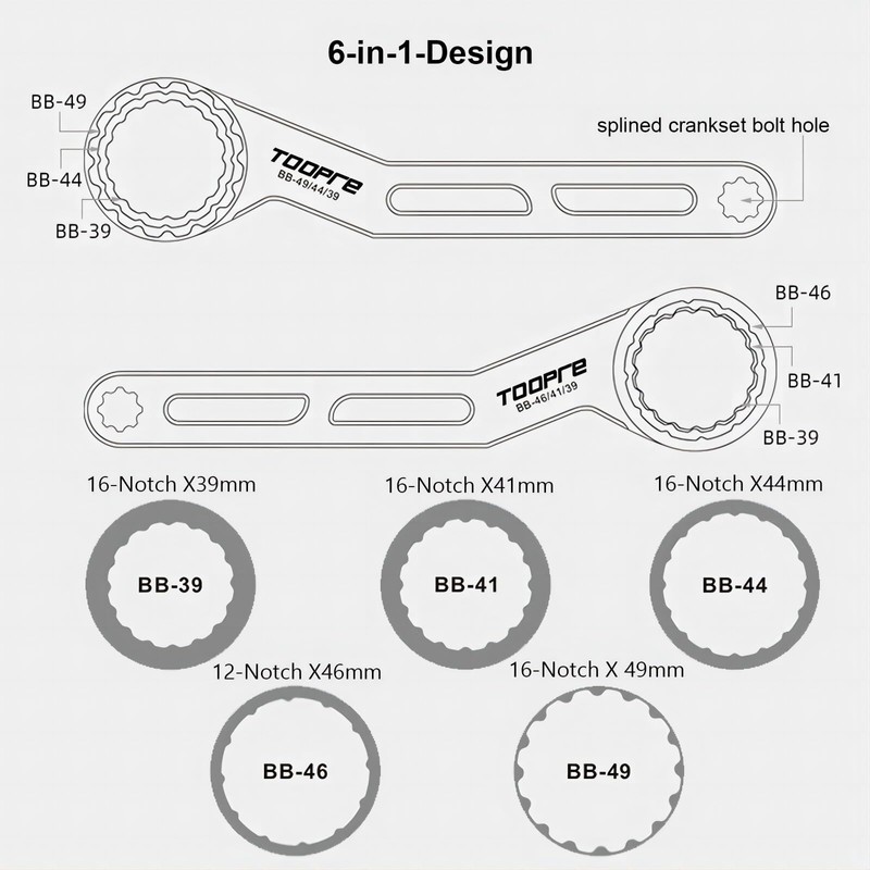 Mimoke 6-in-1 Multifunctional Bicycle Bottom Bracket Wrench & Tool (12/16
