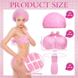 Chicingyou 96 Pcs Spray Tanning Supplies Included Spray Tan Feet Pads Hair Nets Disposable Bra Underwear Caps Kit for Sunless Tan Self Tanning at Home or Salon Accessories, 24 Set(Pink)