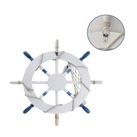 WENDIN Nautical Ship Wheel Wall Decor, 18 in, White and Turquoise, Beach Theme with Seashells and Fish Net (18 inch seagull)