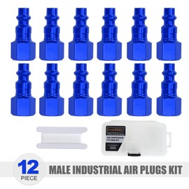 FYPower Air Hose Fittings, 12 Pieces I/M Industrial Type Air Plugs with 1/4" NPT Female Threads, Blue