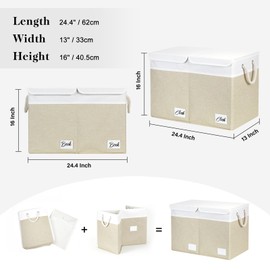 HNZIGE Fabric Storage Box with Flip-Top Lids,Large Fabric Collapsible Storage Baskets Bins Containers for Organizers Clothes, Bedroom(White&Beige)