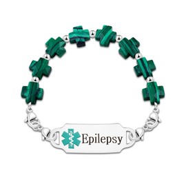 Zircobic Malachite Medical Alert Bracelet, Laser Engraved Epilepsy Medical ID Bracelet, Religious Faith Health Jewelry, Suitable for Daily and Outdoor Wear