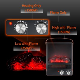 Electric Fireplace Heater for Indoor Use, 1500W High Heat Space Heater, 15" Heater Fireplace with Realistic Flame, Safety Protection, 4 Flame Brightness Portable Fireplace Heater for Christmas Decor