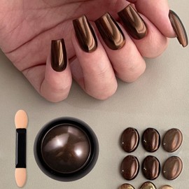 Holographic Mirror Nail Powders Chrome Gold Effect Pure Metallic Dust Sequins UV Gel Nail Chrome Pigment for Nail Art Decoration (Brown)