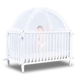 Crib Tent Safety Net to Keep Baby in, Pop Up Cover Keep Baby from Climbing Out, Mosquito Net for Toddlers Crib, Ultra Stable Frame, Durable Strong Self-Locking Zipper, White