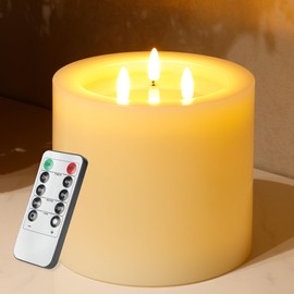 SEHNSY Extra Large Flameless Candles, 6"x6" Battery Operated Candles with Remote, Real Wax 3 Wick Led Candles with 3D Flickering Flame, Fake Candles for Home Decor (Ivory)