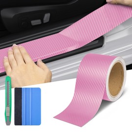 Lypumso Pink Carbon Fiber Vinyl Tape with Tools Kits, Chrome Delete Vinyl Wrap for Blackout Car Door Edge Guard Door Sill Window Trim Protector (Pink, 3in x 30ft)