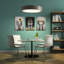 WELMECO Elegant African American Woman with Gold Crown Fashion Accessories Painting Giclee Prints Black Girl Canvas Poster Gallery Wrapped Artwork for Bedroom Living Room Makeup Room Decoration