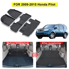 WAYIDSS Floor Mats for 2009-2015 Honda Pilot with Trunk Mat & Backrest Mat,TPE All Weather Protection Full Set Car Liners Accessories 2nd & 3rd Row Covering The Backrest Mat